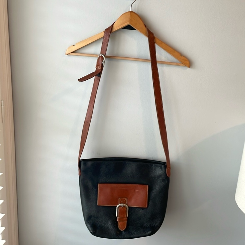 Sabina New York Genuine Leather Black and Brown Shoulder Bag